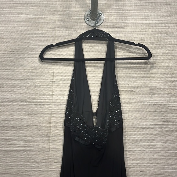 Beaded halter low cut floor length dress - Picture 4 of 5